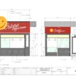 店舗デザイン設計実績事例-CREPE-NEWYORK-クレープニューヨーク-大きなキャラクターサインのある店舗外観図面