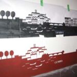 店舗デザイン設計実績事例-portugalia-ポルトガリア大阪淀屋橋-店内工事中-ポルトガルの街並みの壁画の製作途中