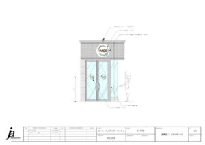 カーサ・オレアリア・パーチェのファサードのサイン設置を記入した図面