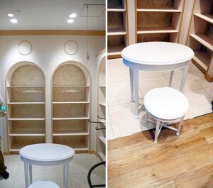 アパレル店舗デザイン設計事例、コキュ(COCUE)津田沼パルコのヨーロピアンな新コーナーEM(エム)の店内の写真