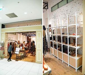 アパレル店舗デザイン設計事例、ドロワットロートレアモン(droite-lautreamont)Mint-kobe、リニューアルしたファサードゲートと什器の写真