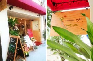 飲食店舗デザイン設計事例、mamma cafeしんたに、営業開始したファサードと袖看板の写真