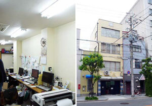 mamma cafe しんたに、左：店舗区画の室内の様子、右：店舗の区画の現場の状態