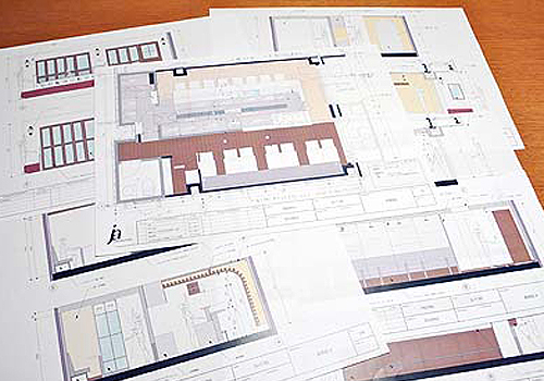 打ち合わせ用に準備した大阪のスペイン料理レストラン、ピエドラの店舗デザイン詳細図