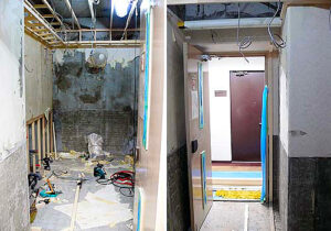 空間デザイン実績事例、大阪市のマンション、パレロワイヤル順慶町のリノベーション、内部仕上げの解体が始まった既存トイレ内装