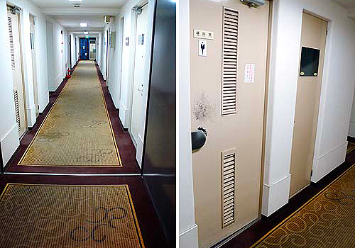 マンション、パレロワイヤル順慶町の賃貸オフィス棟共用部廊下とトイレの扉