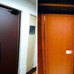 空間デザインリノベーション実績事例、大阪市のマンションのパレロワイヤル順慶町オフィス棟共用部トイレの新しい扉の廊下面と室内側面