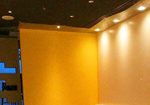 大阪市のポルトガル料理レストラン、ヴィノテカ・ポルトガリア、黄色の塗装された絵地図の描く壁の横の壁